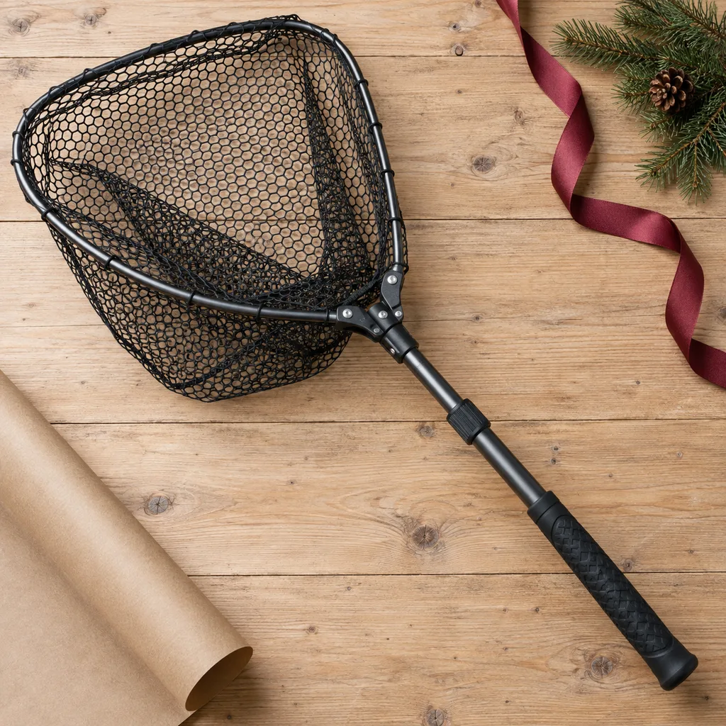 Representative photo-style image of durable collapsible fishing landing net — generated, not a specific product