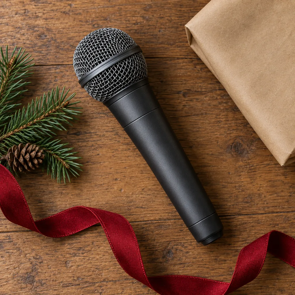 Representative photo-style image of durable dynamic handheld microphone — generated, not a specific product