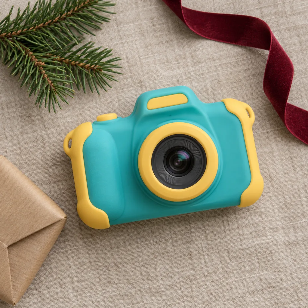 Representative photo-style image of durable kids' digital camera — generated, not a specific product