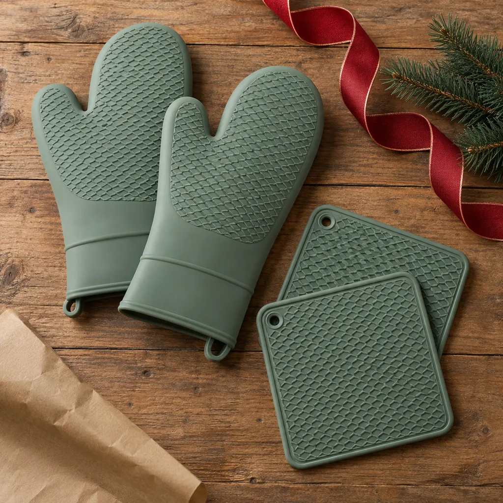 Representative photo-style image of durable silicone pot holders — generated, not a specific product