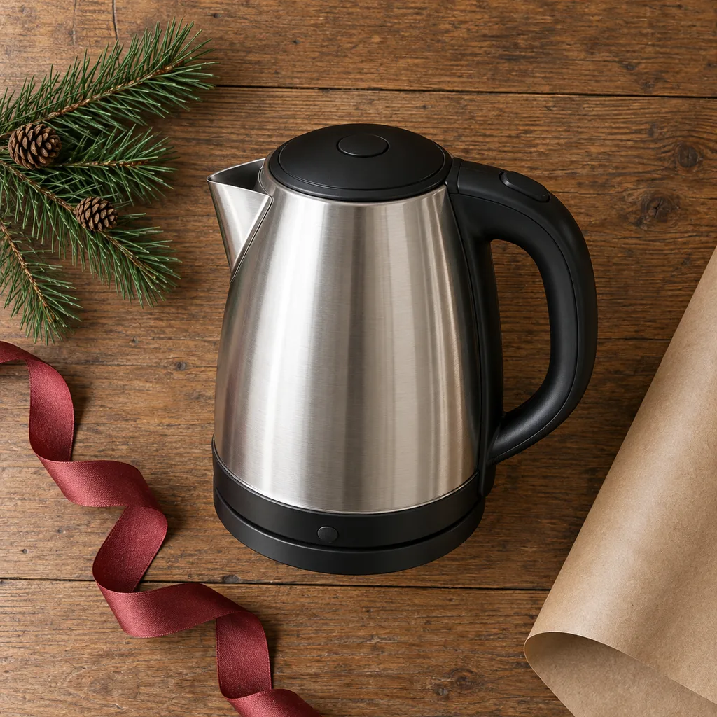 Representative photo-style image of durable stainless steel electric kettle — generated, not a specific product