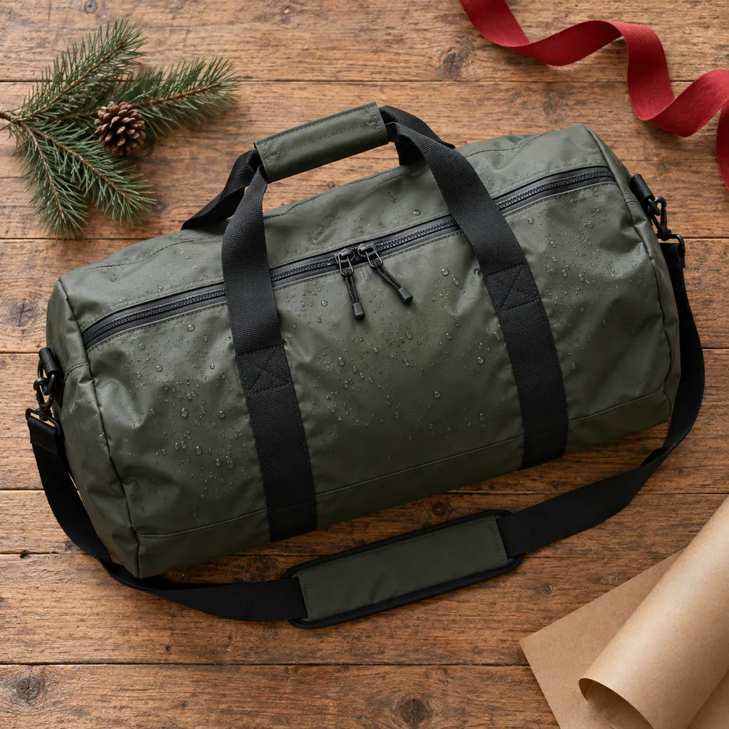 Representative photo-style image of durable water-resistant outdoor duffel — generated, not a specific product