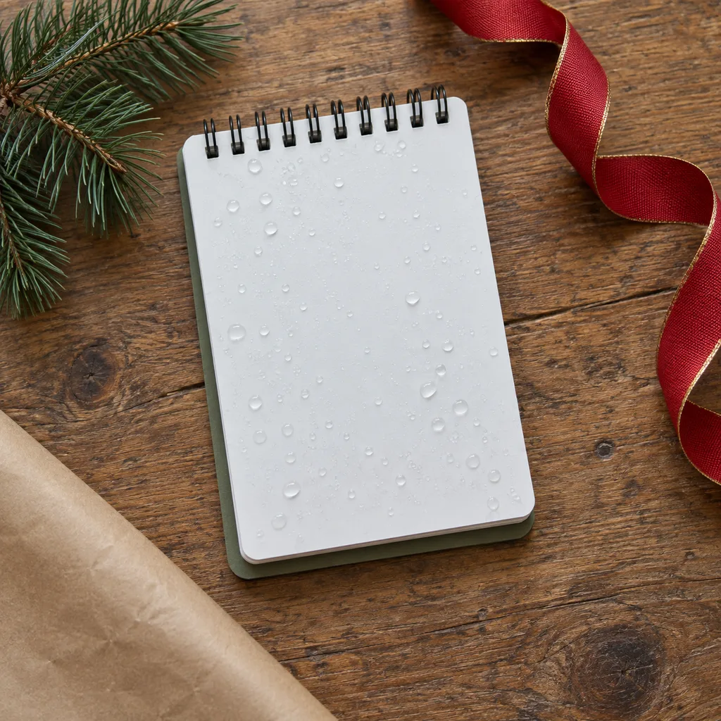 Representative photo-style image of waterproof notepad — generated, not a specific product