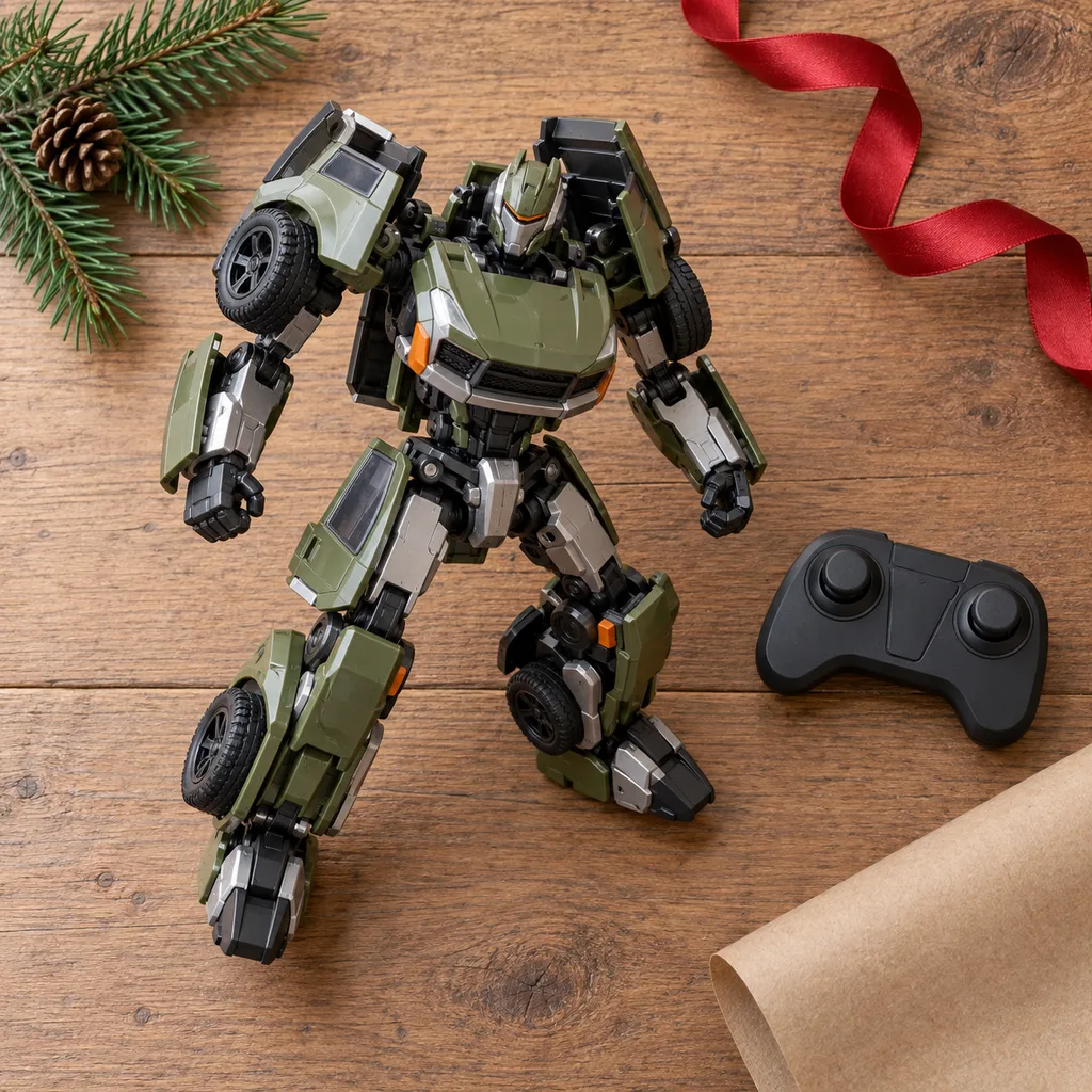 Representative photo-style image of dynamic transforming vehicle robot — generated, not a specific product