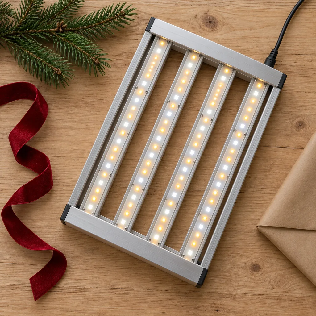 Representative photo-style image of efficient led grow lights for plants — generated, not a specific product