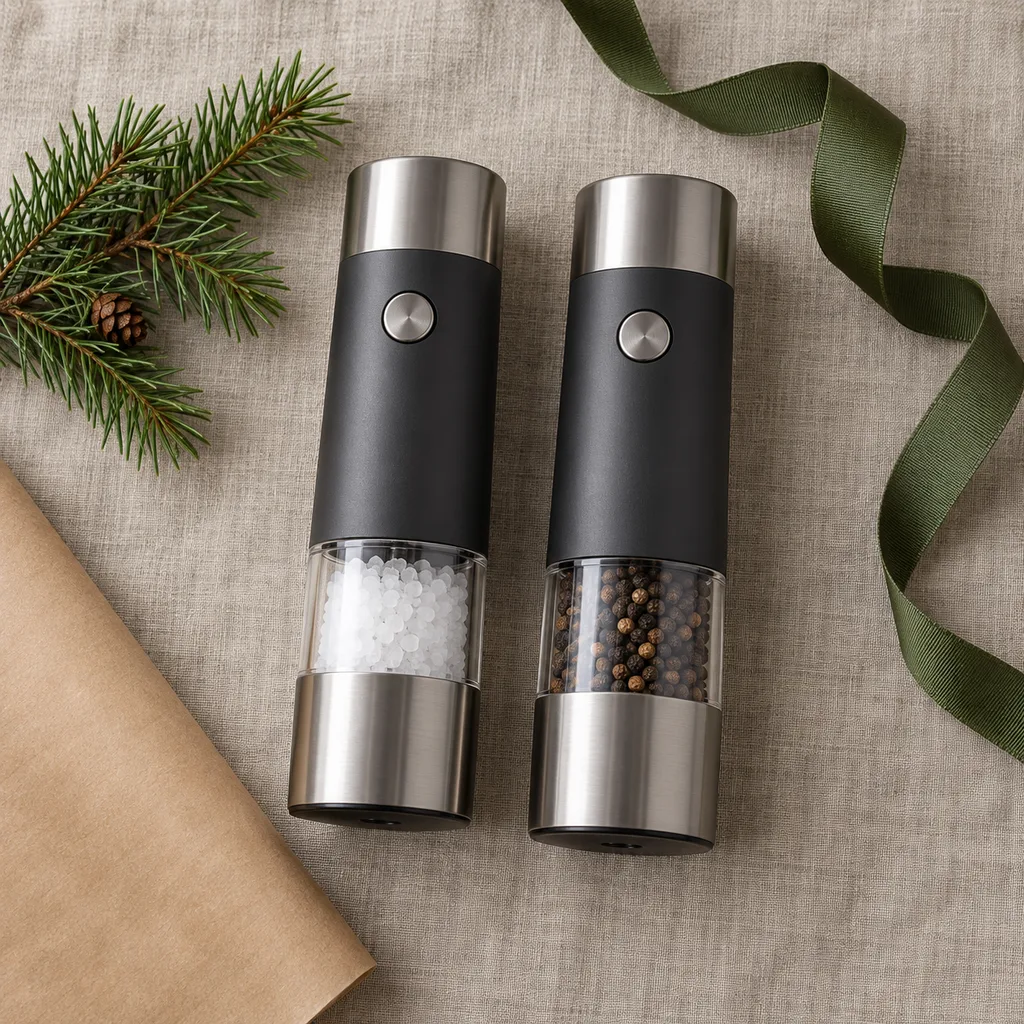 Representative photo-style image of electric salt and pepper grinder set — generated, not a specific product