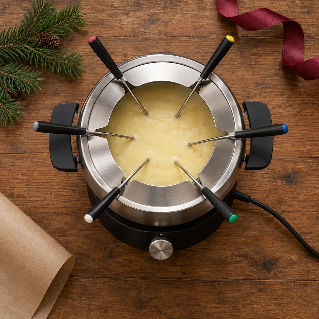 Representative photo-style image of electric temperature control fondue pot — generated, not a specific product