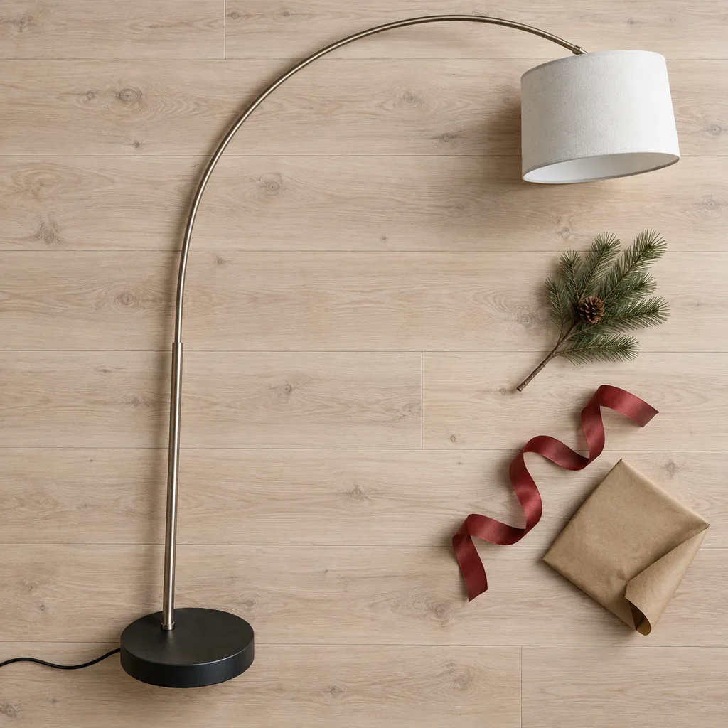 Representative photo-style image of arc floor lamp — generated, not a specific product