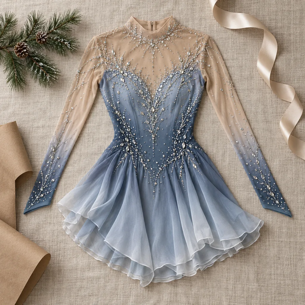 Representative photo-style image of elegant figure skating dress — generated, not a specific product