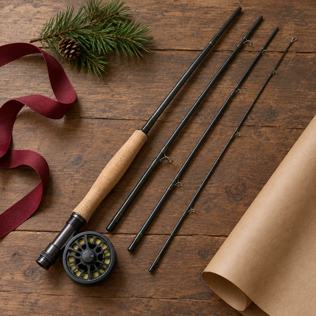Representative photo-style image of elegant fly fishing rod — generated, not a specific product