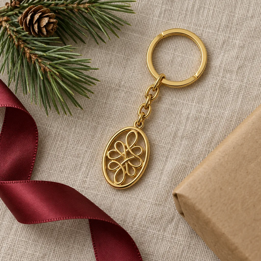 Representative photo-style image of elegant monogram letter keychain — generated, not a specific product