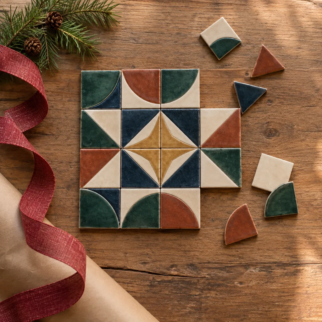 Representative photo-style image of elegant pattern building tile game — generated, not a specific product