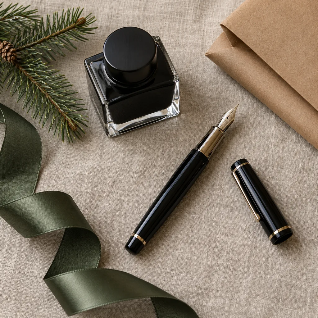 Representative photo-style image of elegant pen and ink set — generated, not a specific product