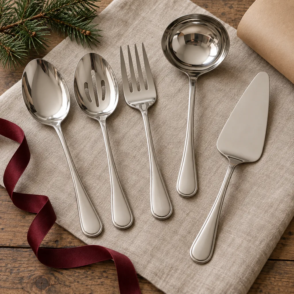 Representative photo-style image of elegant serving utensil collection — generated, not a specific product