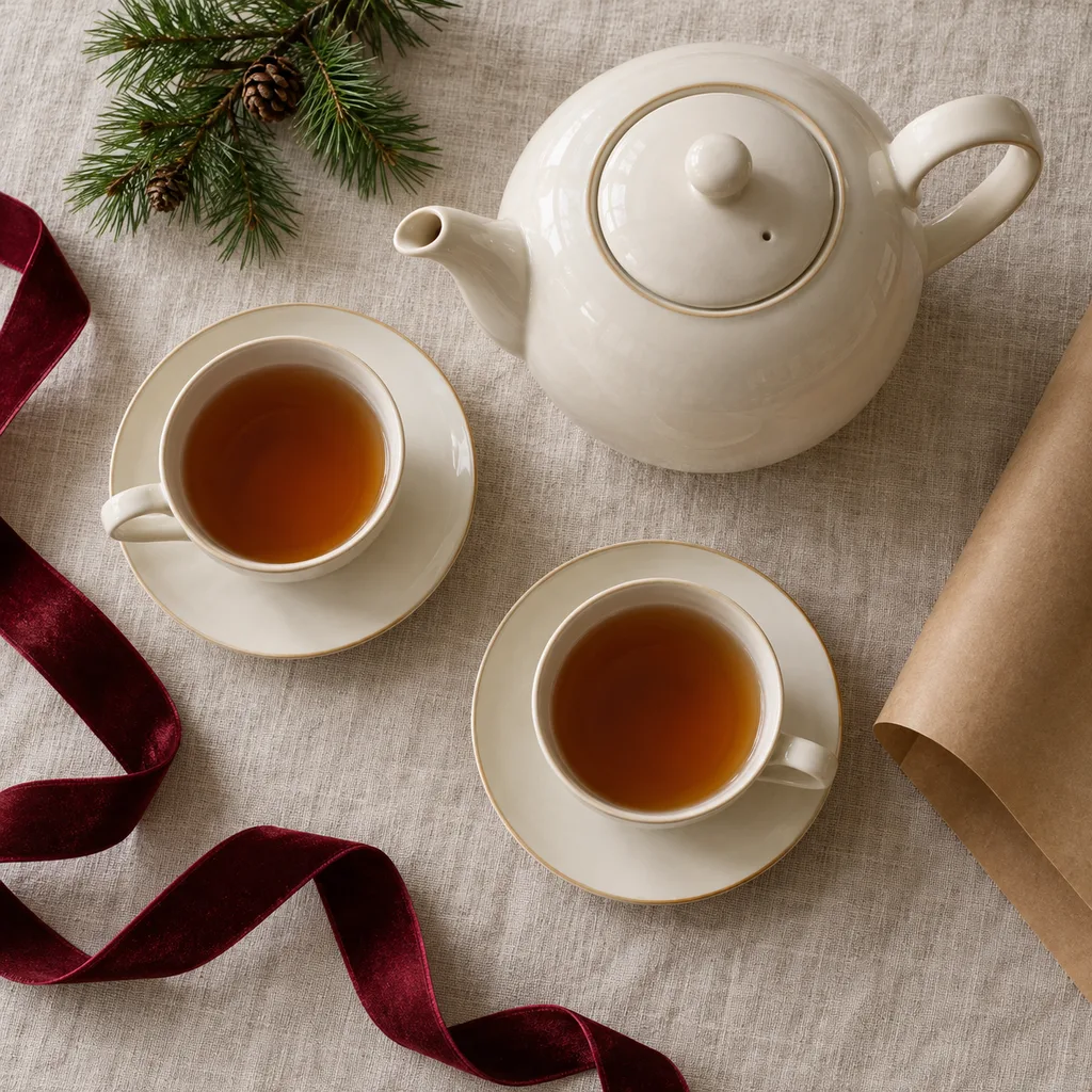 Representative photo-style image of elegant teapot and cup set — generated, not a specific product