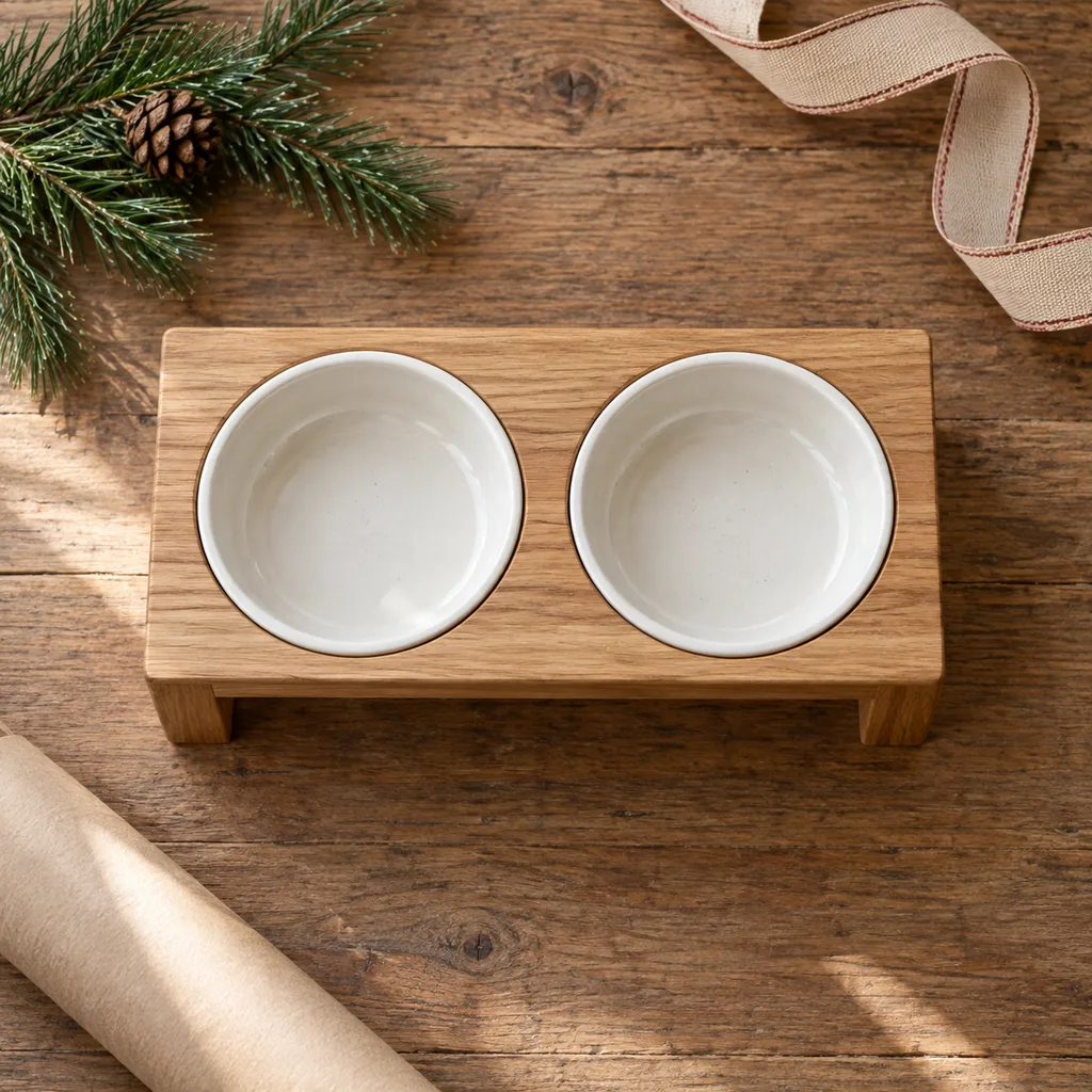 Representative photo-style image of elevated pet bowl set — generated, not a specific product