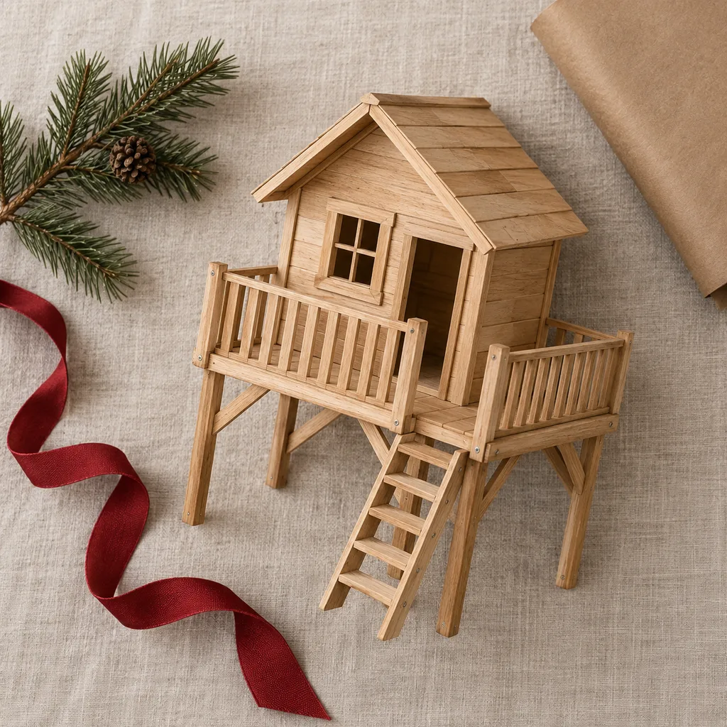 Representative photo-style image of elevated platform playhouse — generated, not a specific product