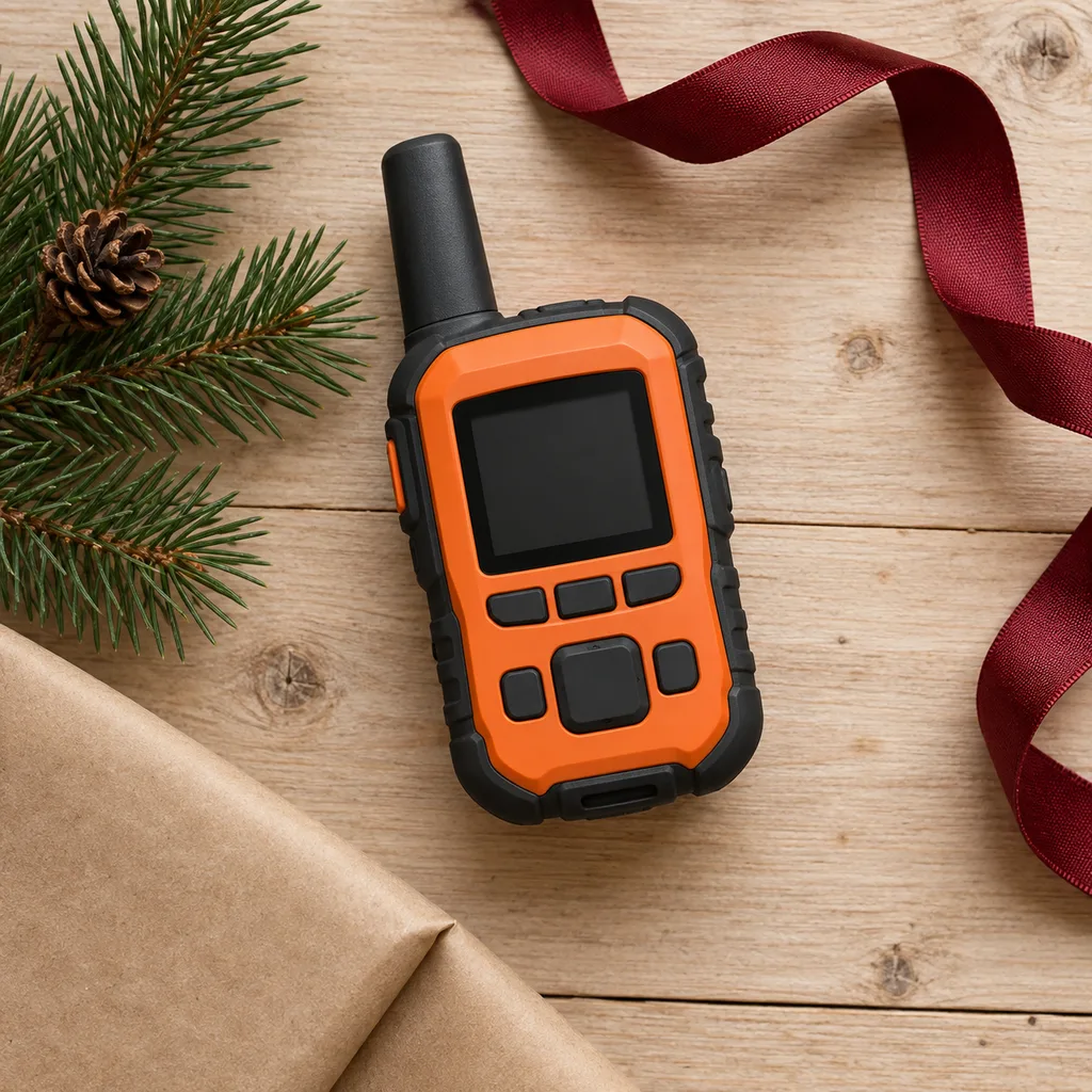 Representative photo-style image of emergency satellite locator beacon — generated, not a specific product