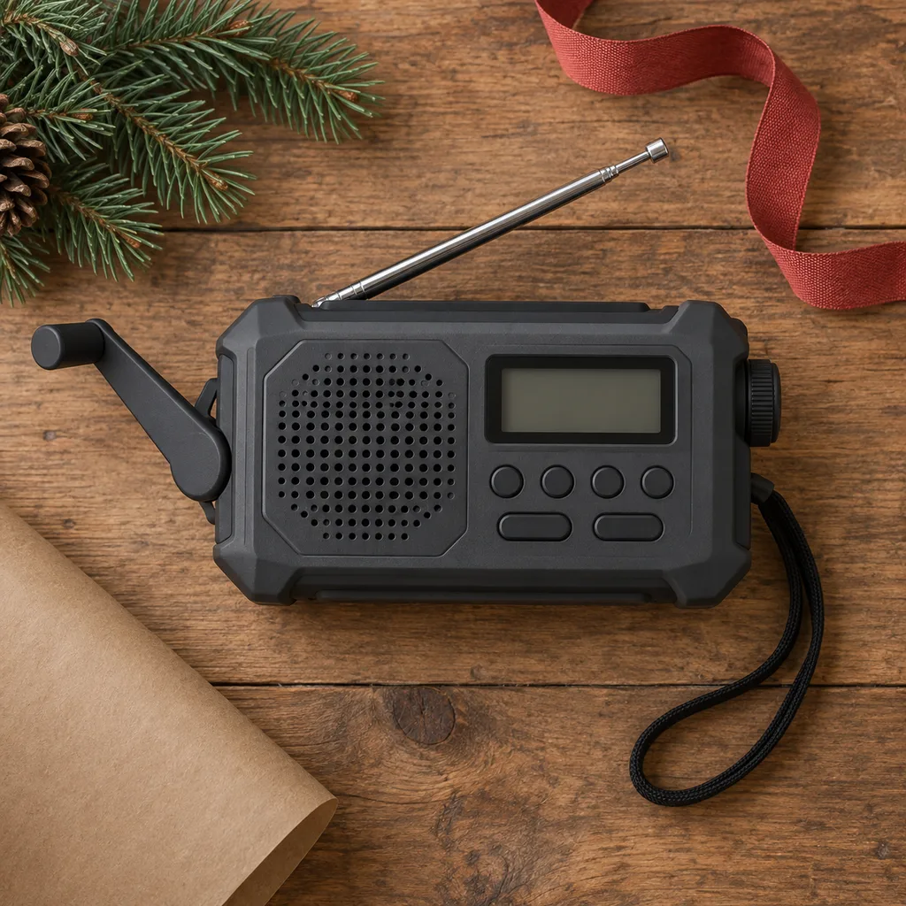 Representative photo-style image of emergency weather alert radio — generated, not a specific product