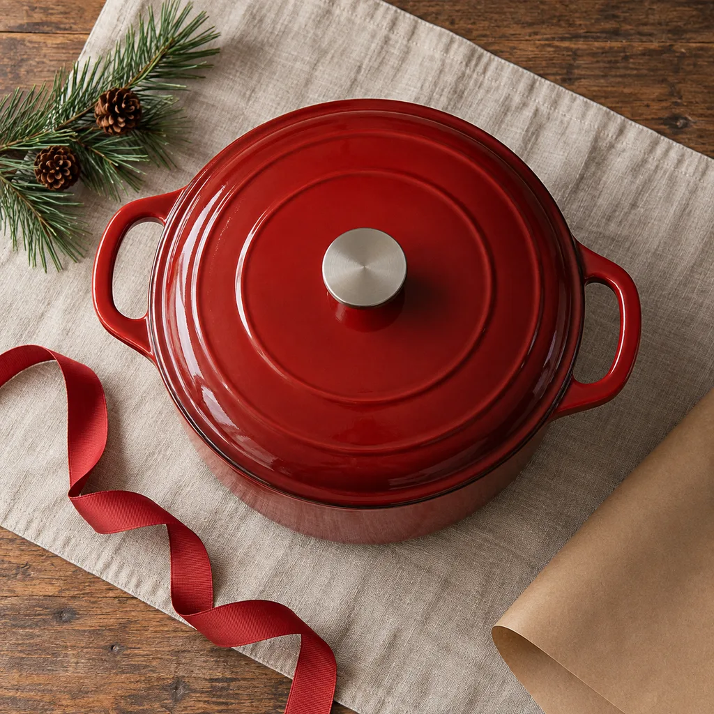 Representative photo-style image of enameled cast iron dutch oven — generated, not a specific product