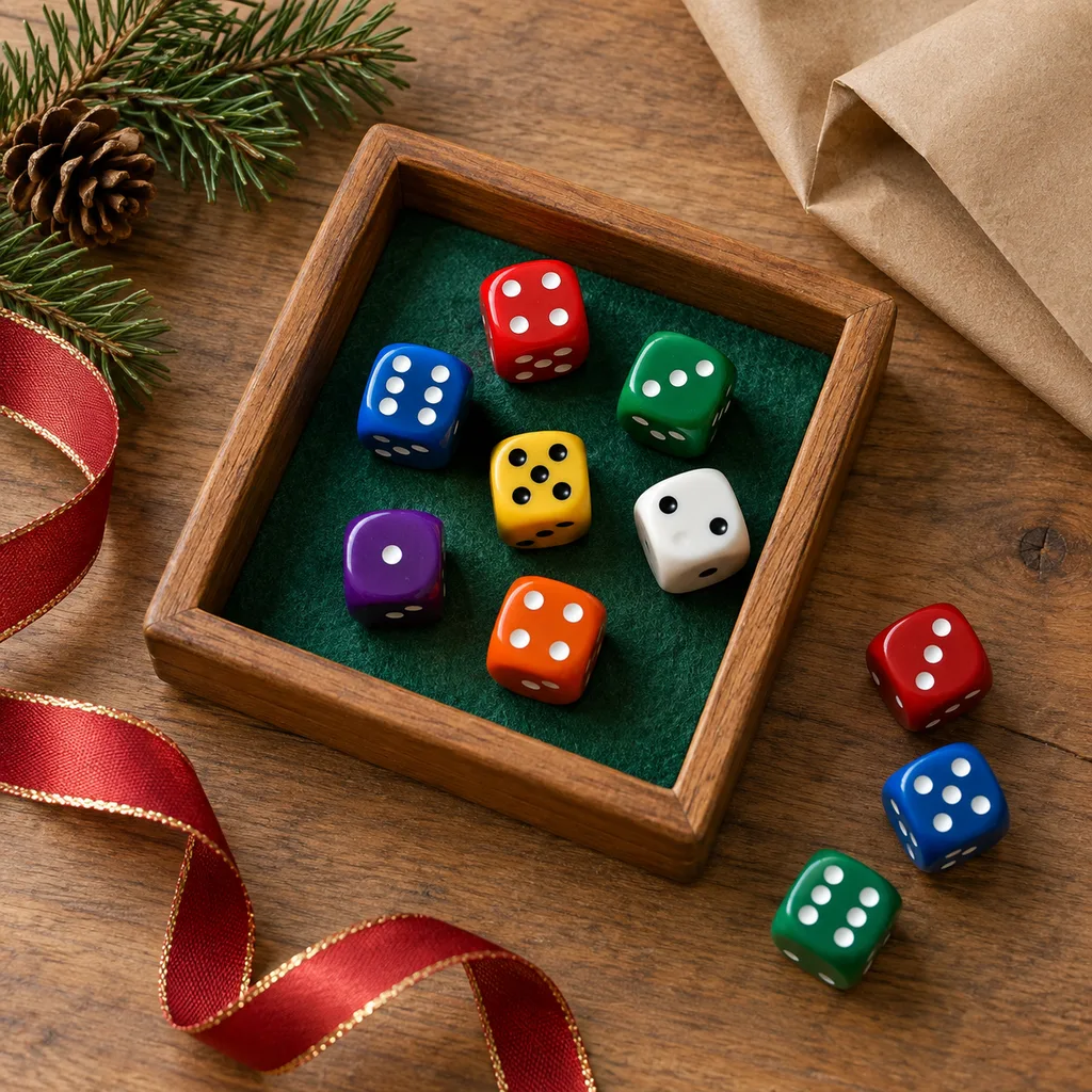 Representative photo-style image of engaging family dice game — generated, not a specific product