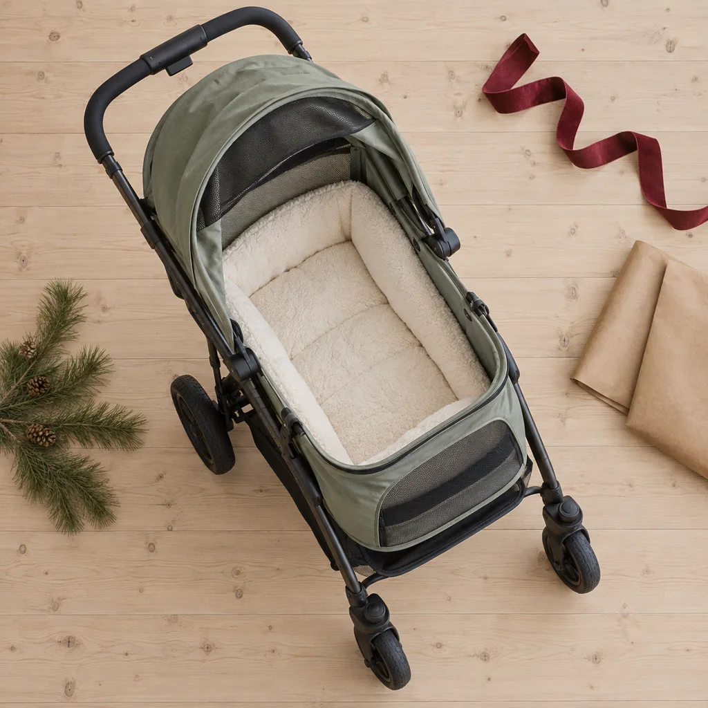 Representative photo-style image of enhanced comfort pet stroller — generated, not a specific product