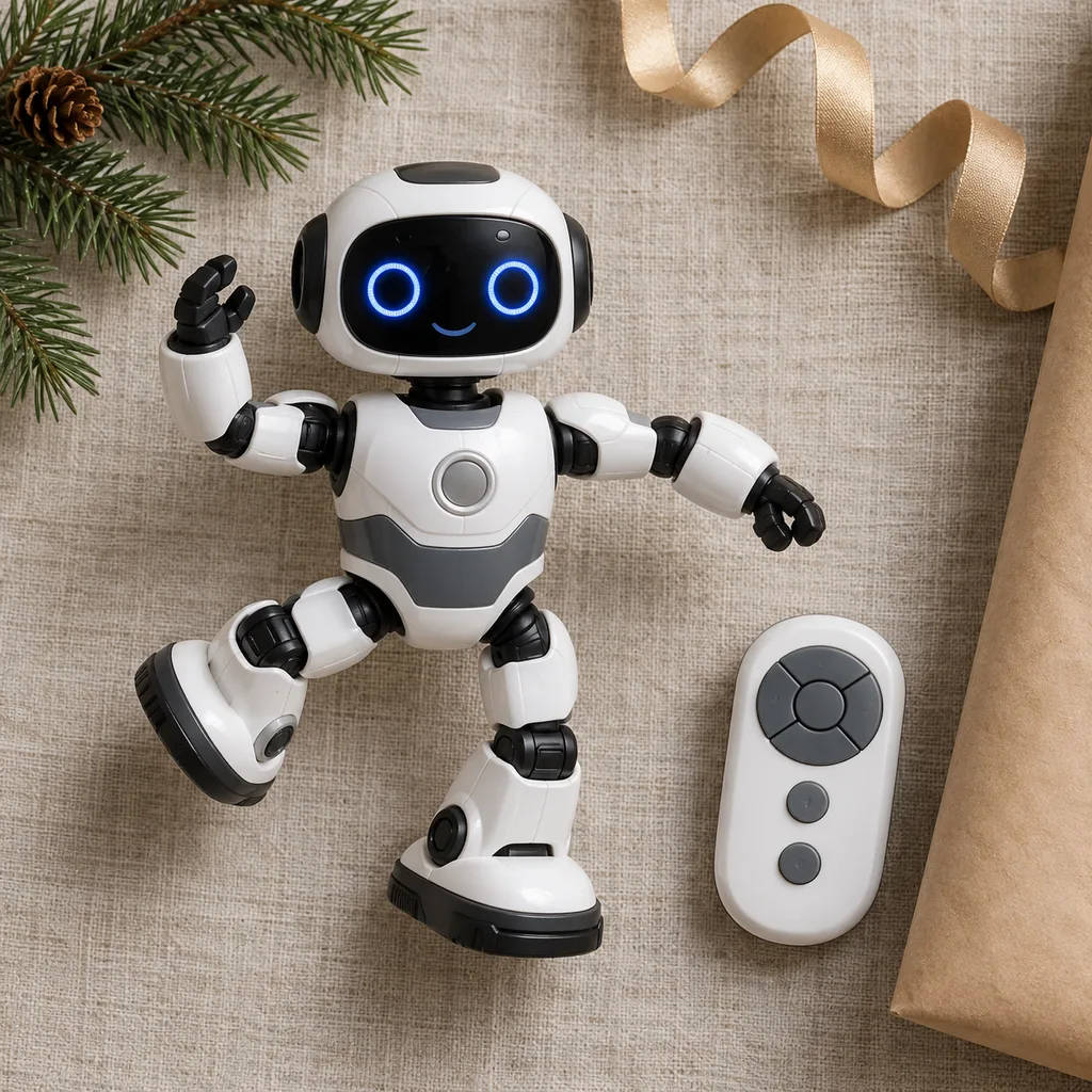 Representative photo-style image of entertaining interactive dancing robot — generated, not a specific product