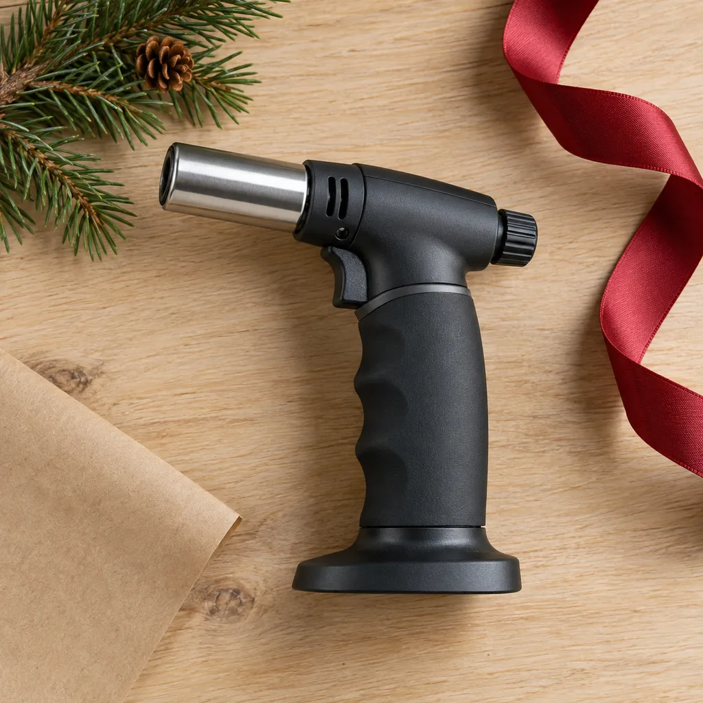Representative photo-style image of ergonomic grip cooking torch — generated, not a specific product