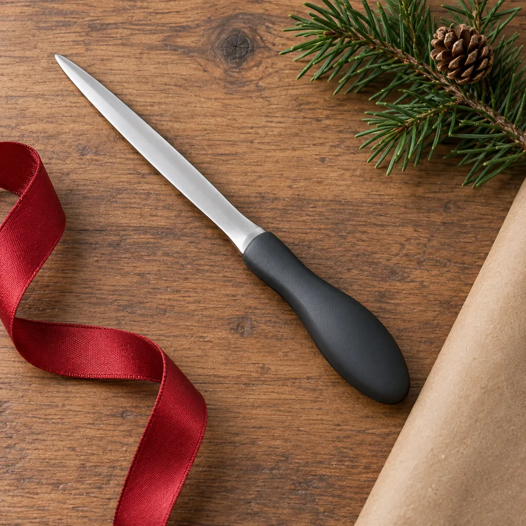 Representative photo-style image of ergonomic grip letter opener — generated, not a specific product
