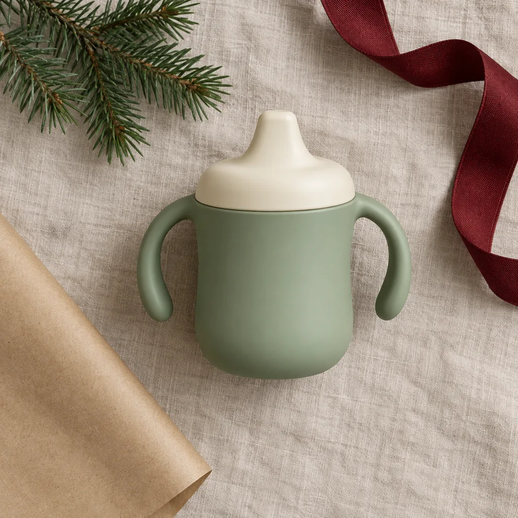 Representative photo-style image of ergonomic handle trainer cup — generated, not a specific product