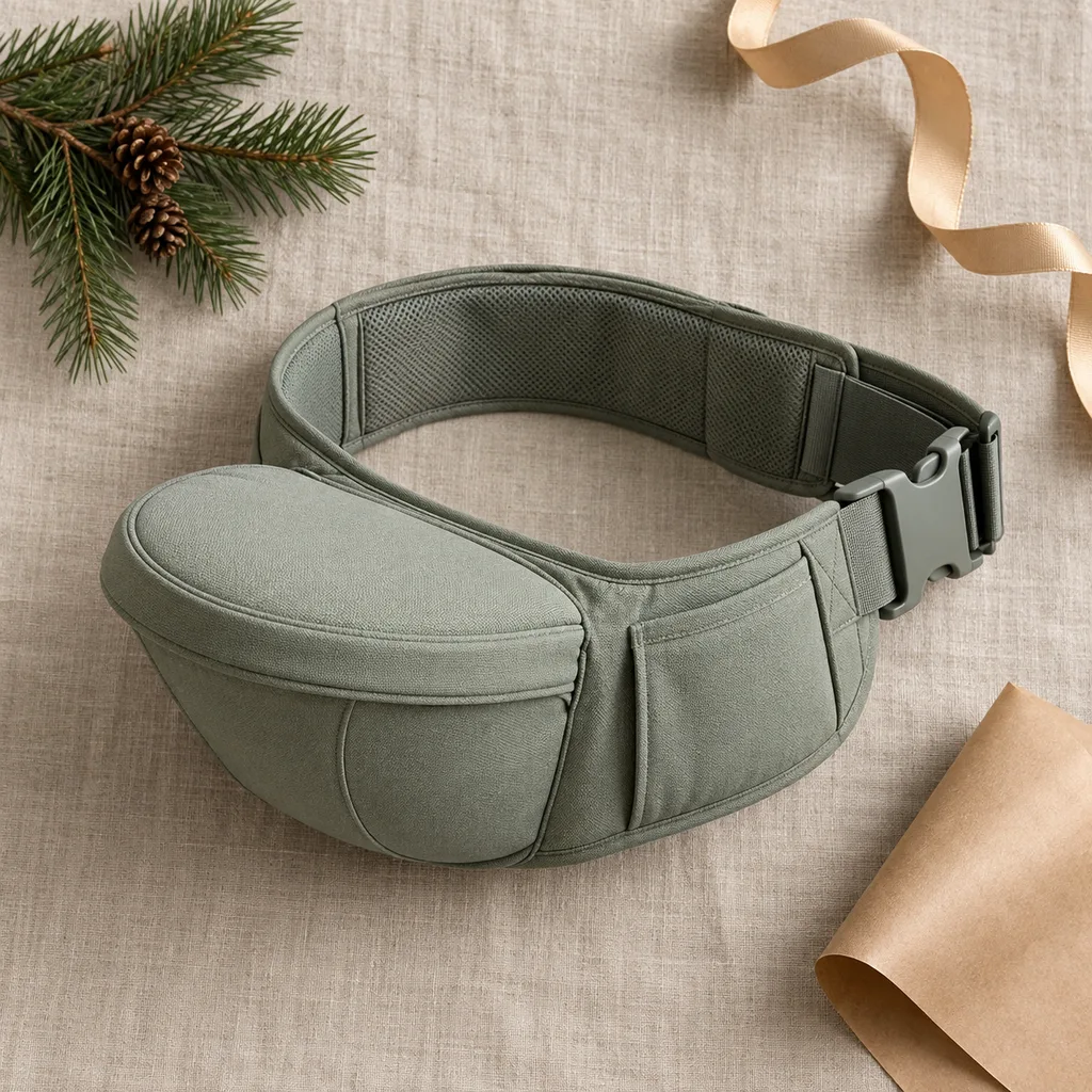Representative photo-style image of ergonomic hip seat carrier — generated, not a specific product