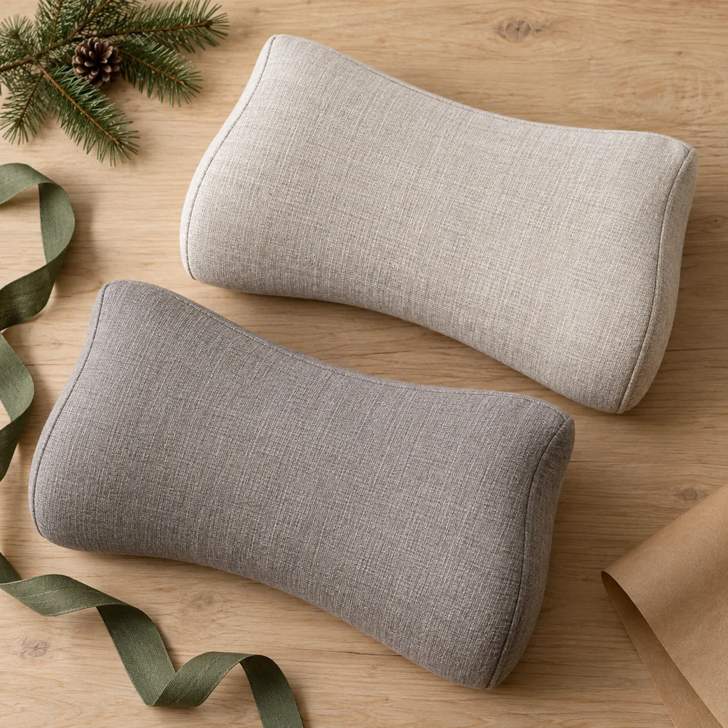 Representative photo-style image of ergonomic lumbar support throw pillows — generated, not a specific product