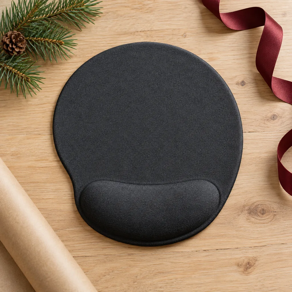 Representative photo-style image of ergonomic mouse pad with wrist support — generated, not a specific product