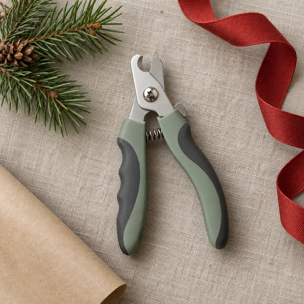 Representative photo-style image of ergonomic pet nail clippers — generated, not a specific product