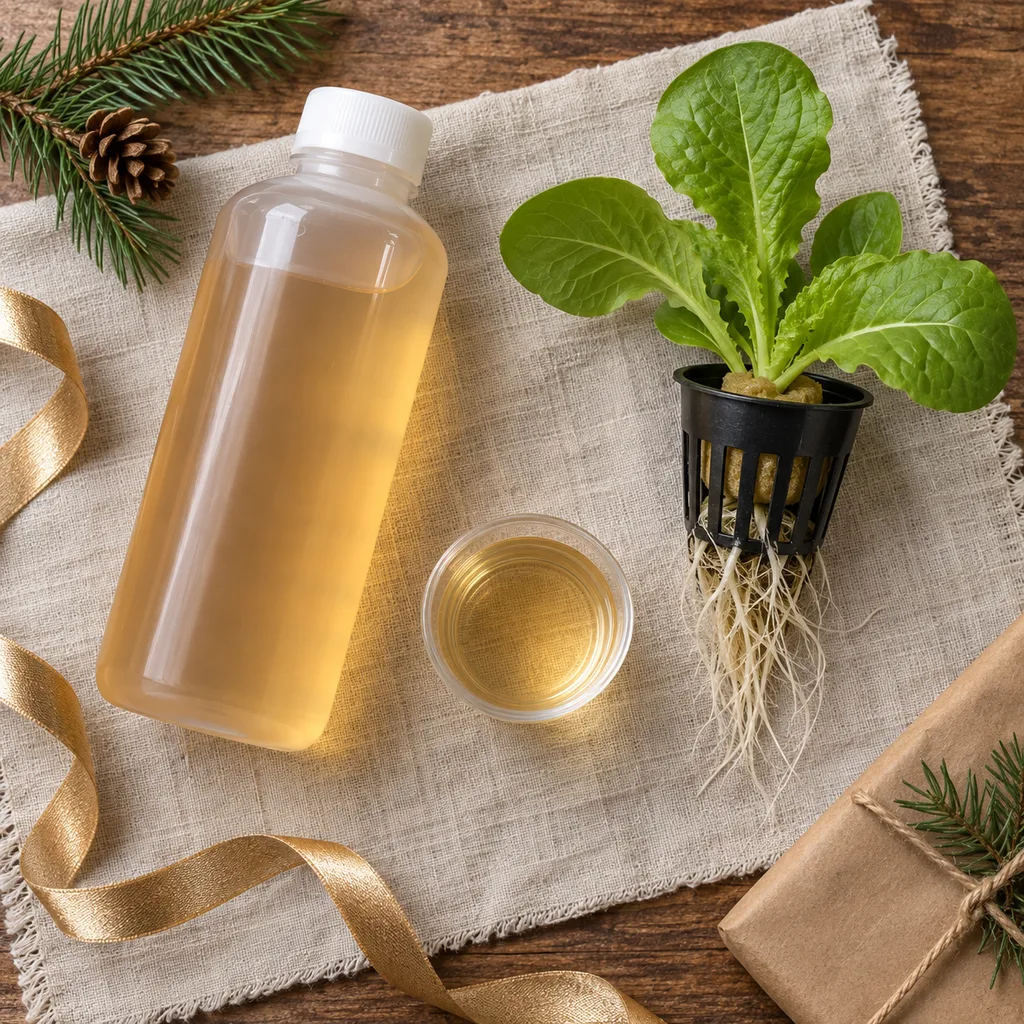 Representative photo-style image of hydroponic nutrient solution — generated, not a specific product