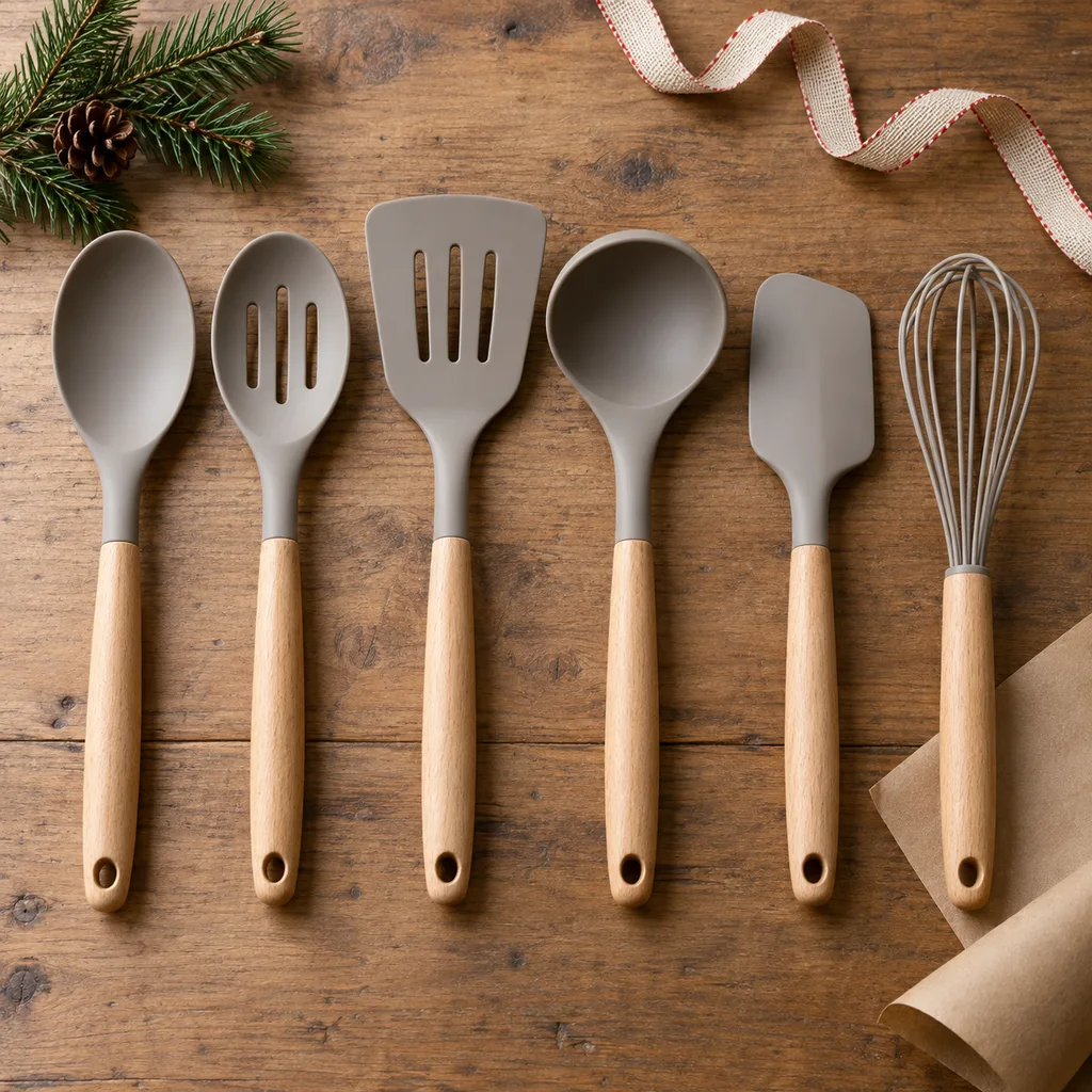 Representative photo-style image of kitchen cooking utensils set — generated, not a specific product