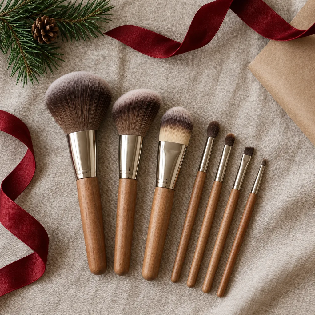 Representative photo-style image of essential makeup brush set — generated, not a specific product