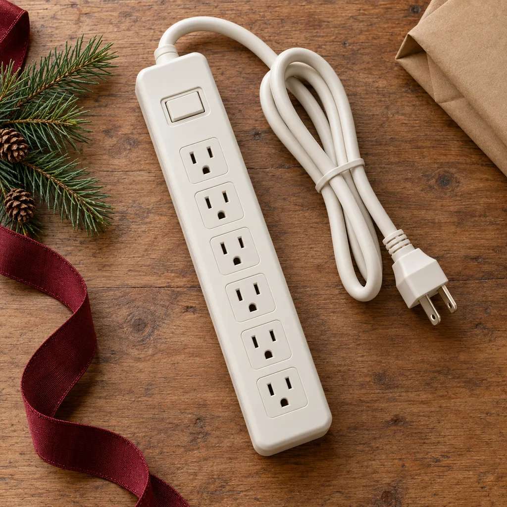Representative photo-style image of essential multi-outlet surge protector — generated, not a specific product