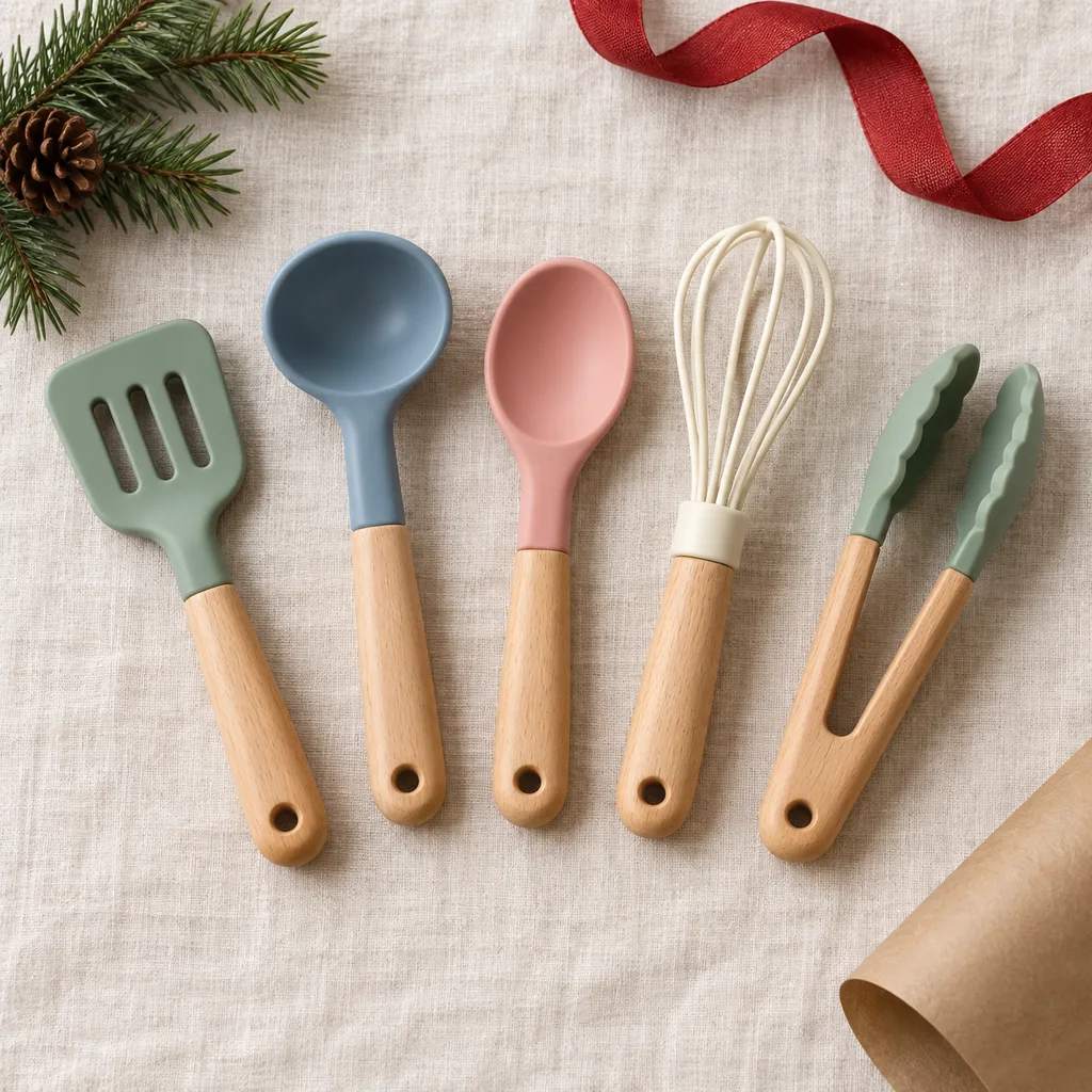 Representative photo-style image of essential play cooking utensil set — generated, not a specific product