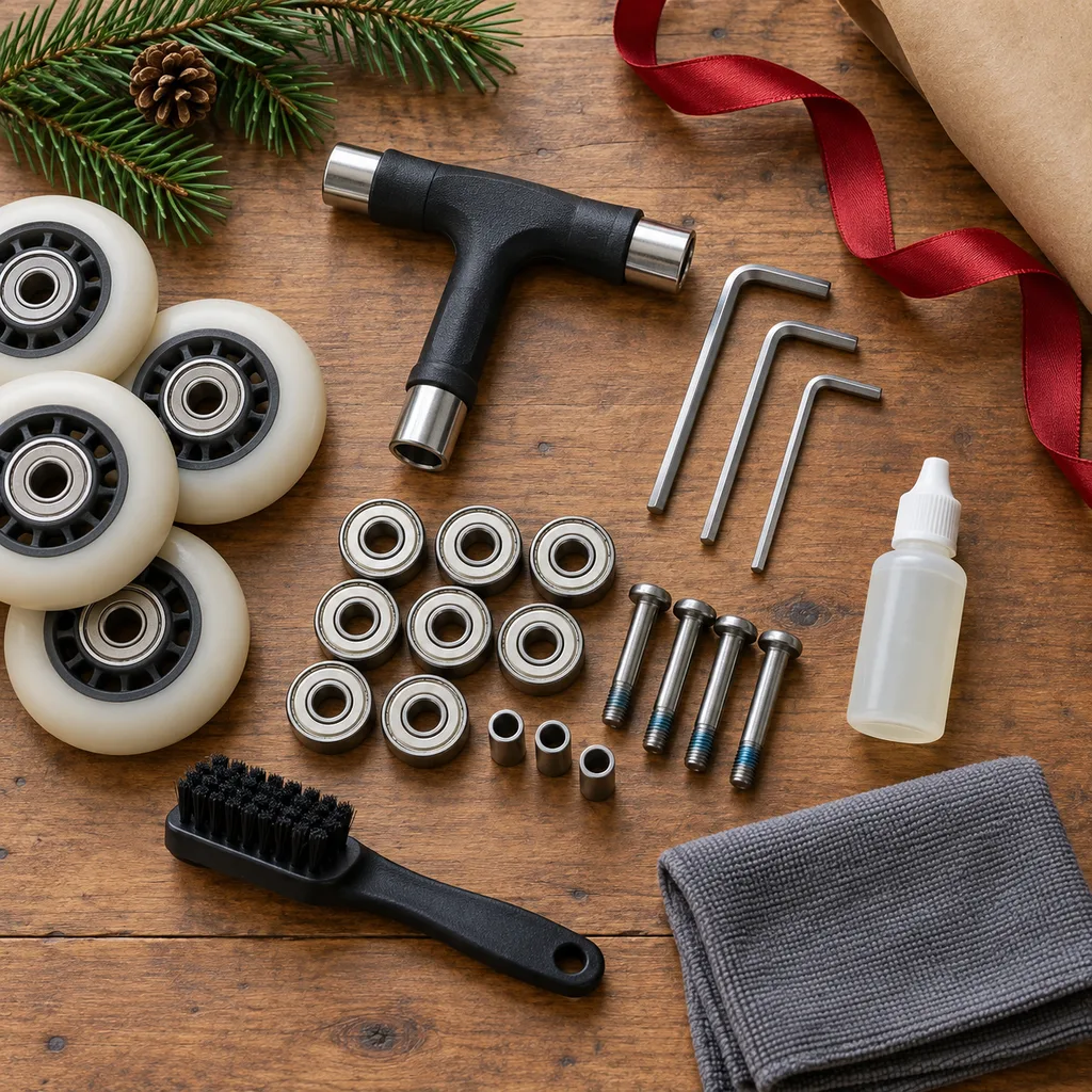 Representative photo-style image of essential skate maintenance kit — generated, not a specific product