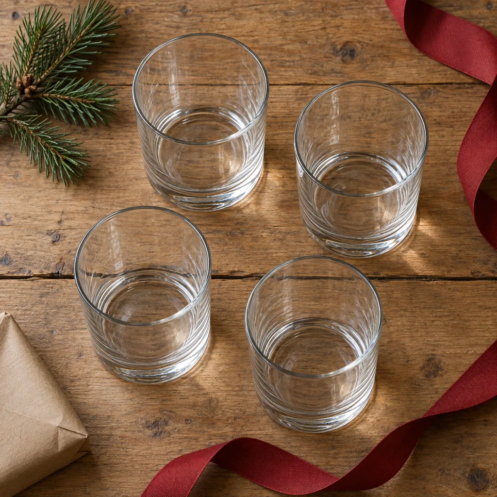 Representative photo-style image of everyday glass tumbler set — generated, not a specific product