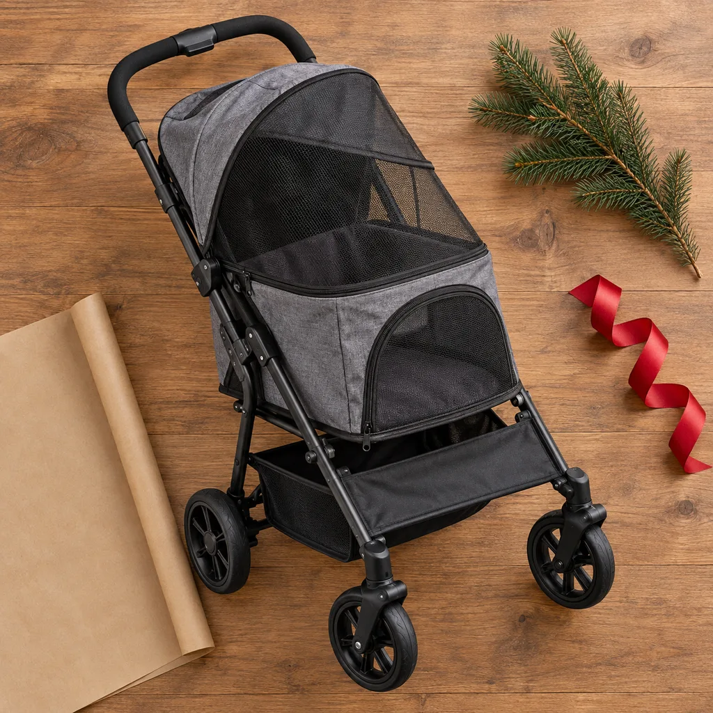 Representative photo-style image of everyday pet stroller — generated, not a specific product