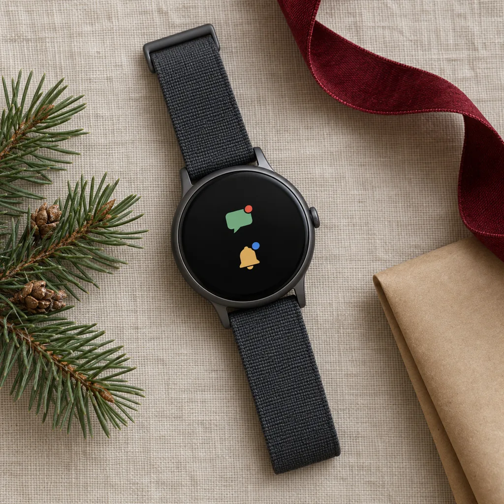 Representative photo-style image of everyday smart watch with notifications — generated, not a specific product