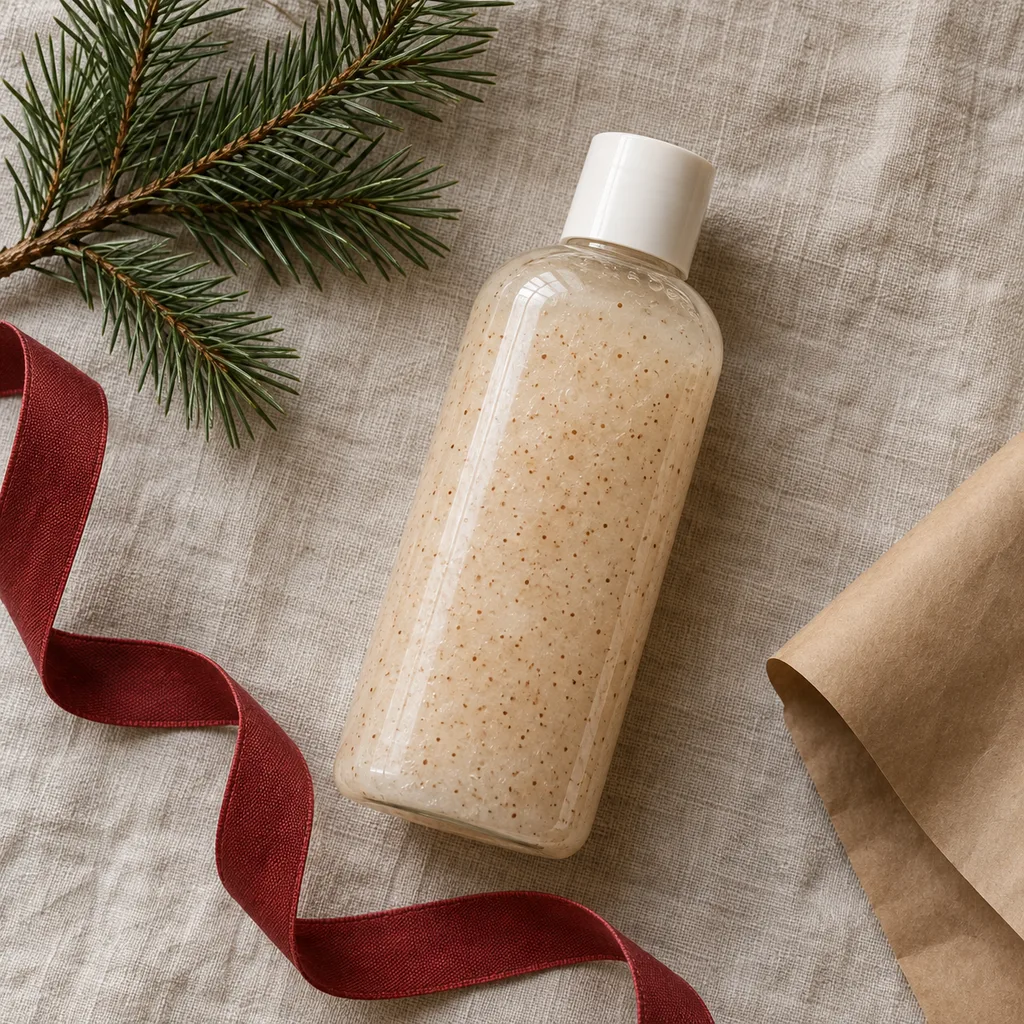 Representative photo-style image of exfoliating body cleanser — generated, not a specific product