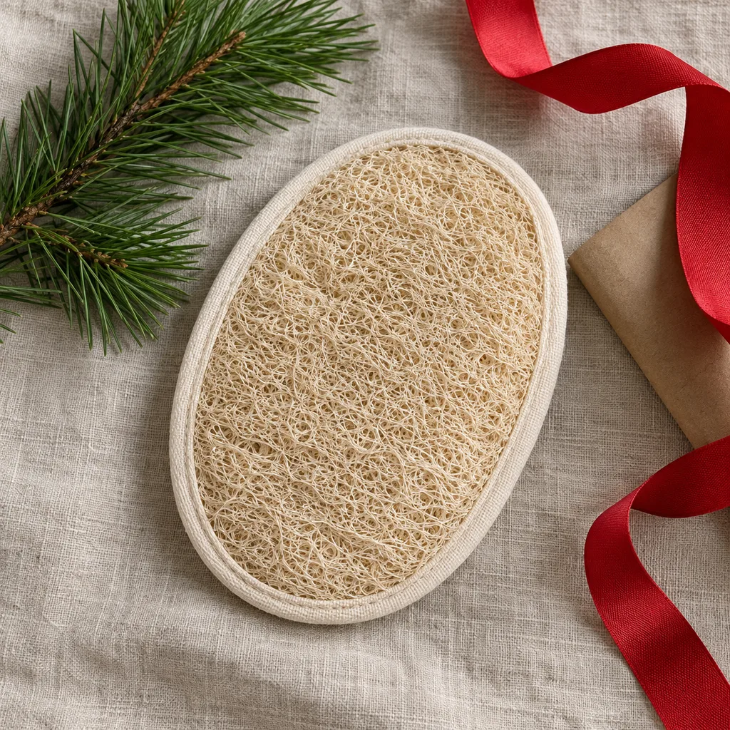 Representative photo-style image of exfoliating loofah body pad — generated, not a specific product