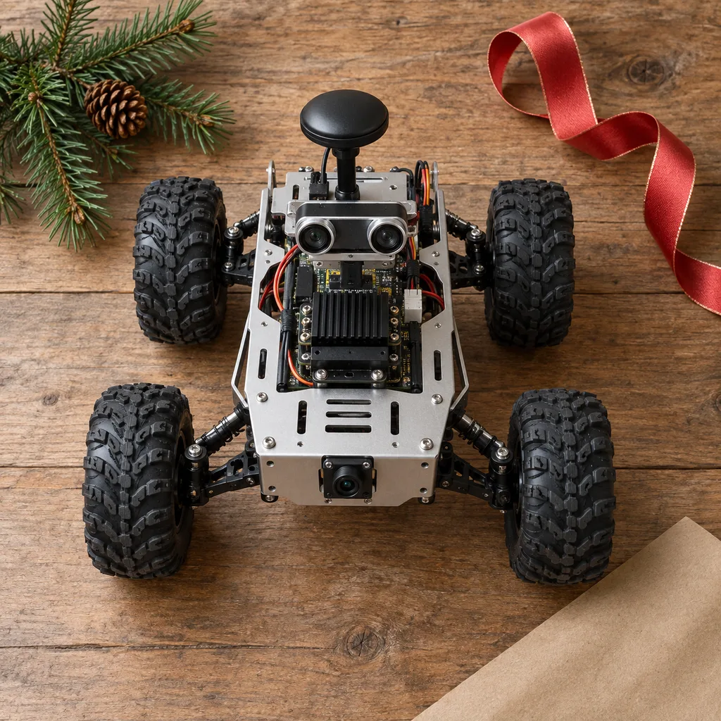 Representative photo-style image of exploratory programmable rover robot — generated, not a specific product