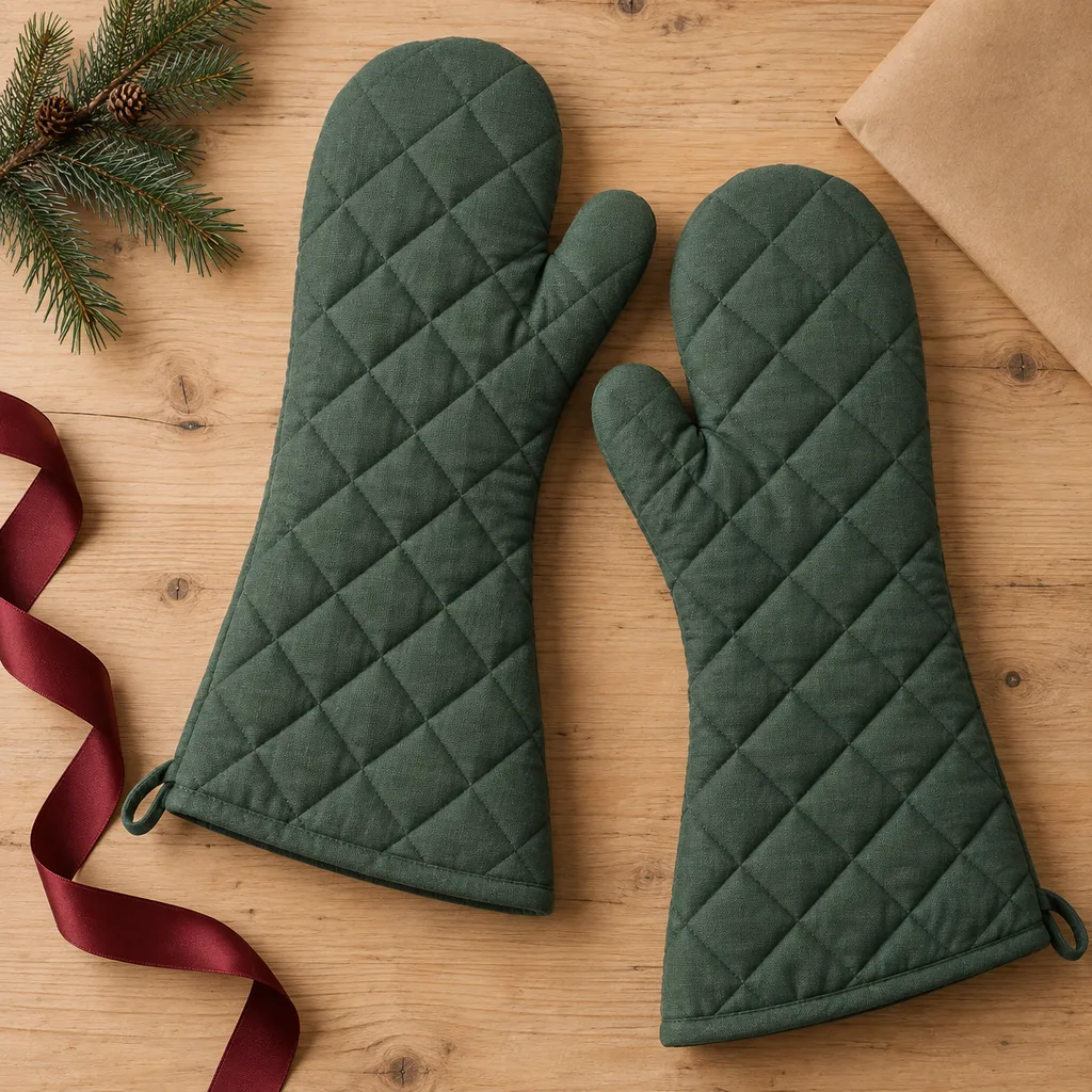 Representative photo-style image of extended length oven mitts — generated, not a specific product