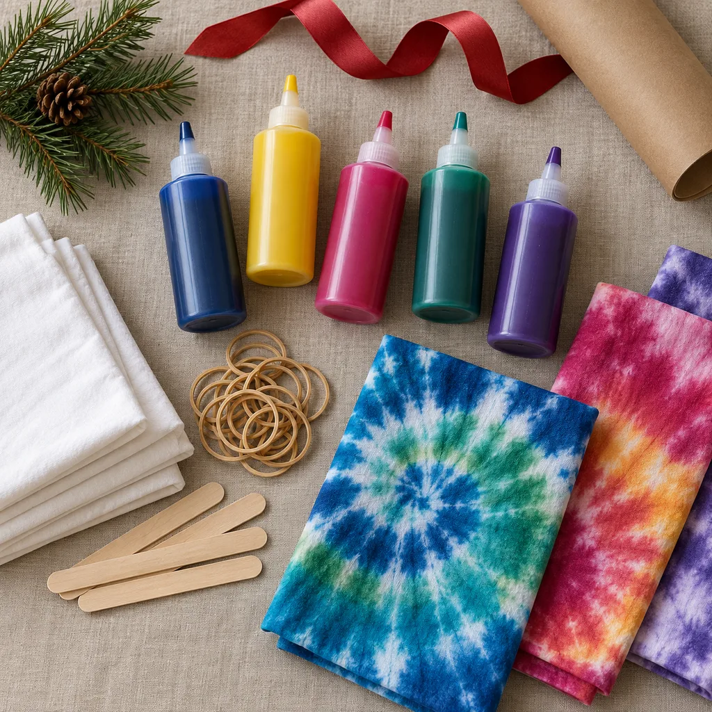 Representative photo-style image of fabric dyeing kit — generated, not a specific product