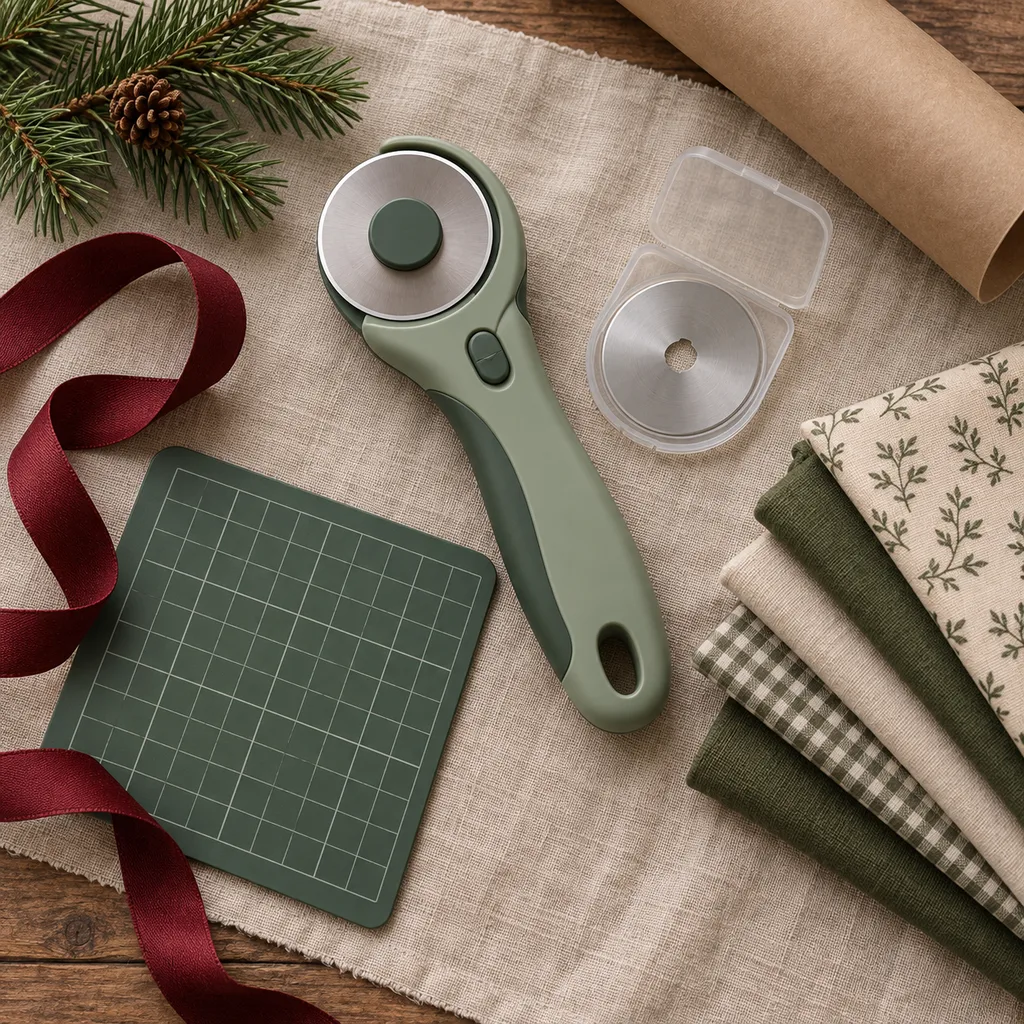 Representative photo-style image of fabric rotary cutter kit — generated, not a specific product