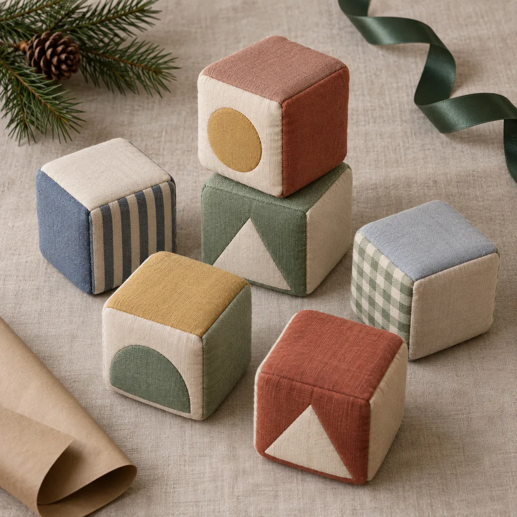 Representative photo-style image of fabric stacking block set — generated, not a specific product